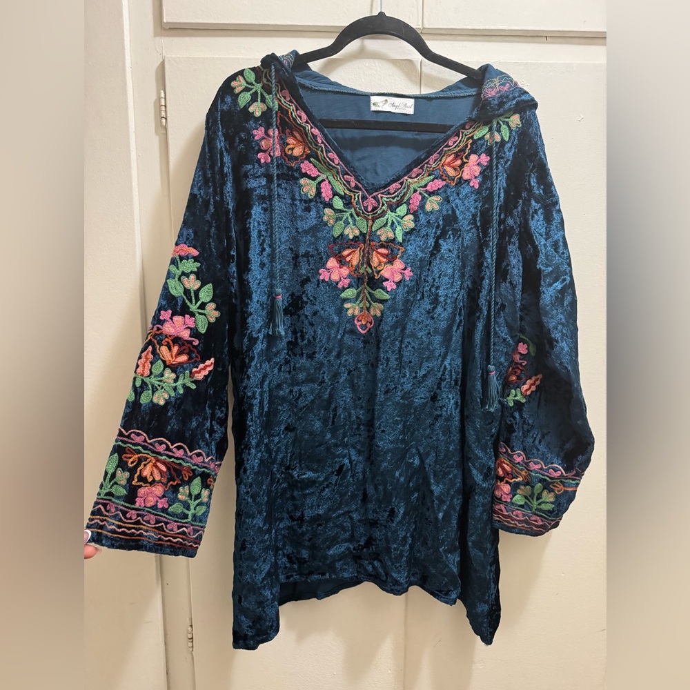 Embellished Blue Tunic with Mandarin Collar by Angel heart boutique